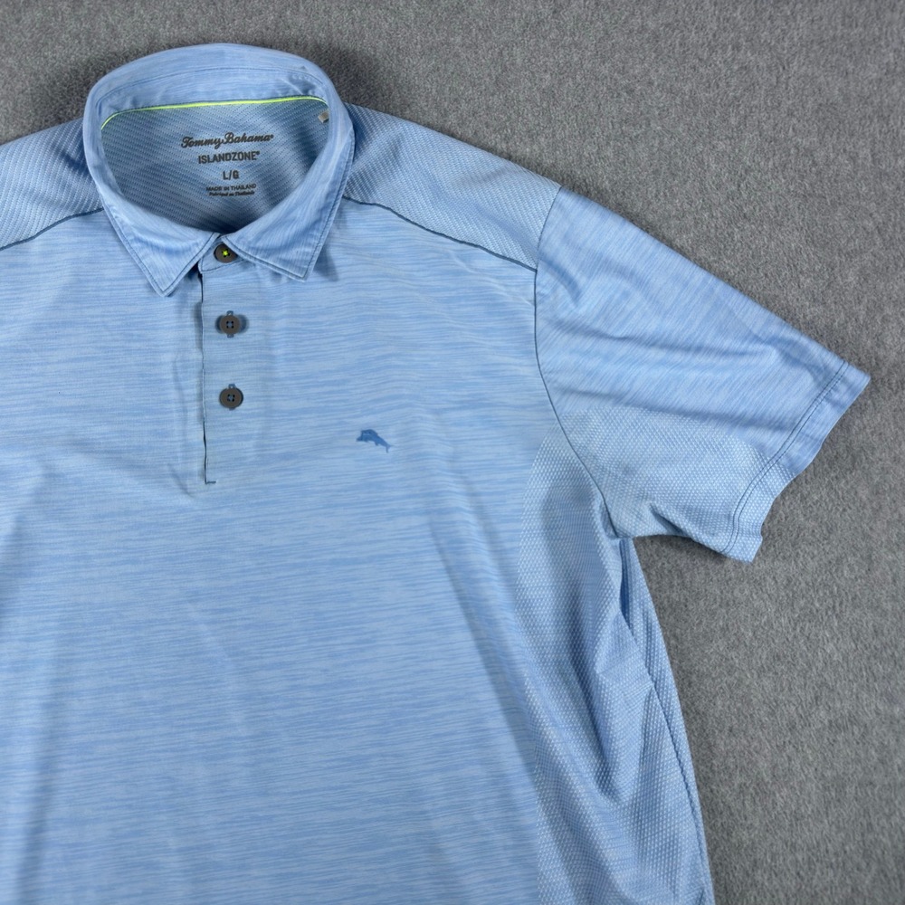 Tommy Bahama Polo Shirt Mens L Blue Island Zone Performance Golf Stretch